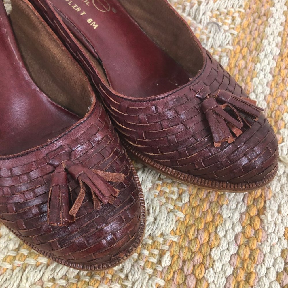 vintage Connie woven leather slingback mules made in Brazil size 6